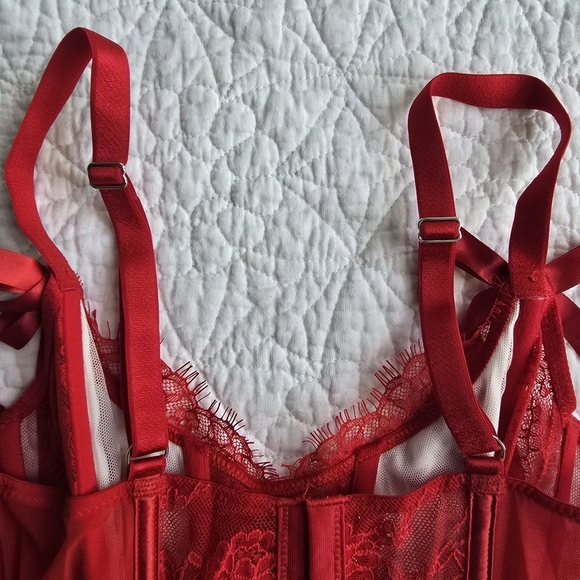 Victoria's Secret Dream Angels Heart Print Unlined Lace Up Corset Bra Top - Picture 6 of 10